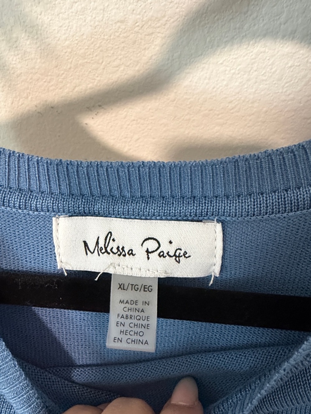 Melissa Paige Dusty Blue Short Sleeve Knit Top with Lace Insets - Picture 5 of 6